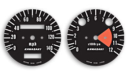 1973 Kawasaki H2 gauge faces