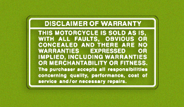 Kawasaki KX125 Warranty Disclaimer